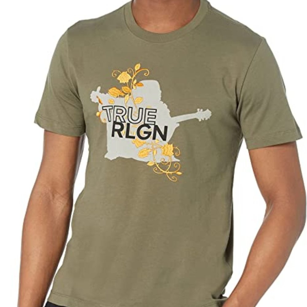 New True Religion Buddha Vine Logo Short Sleeve Shirt Ink Green